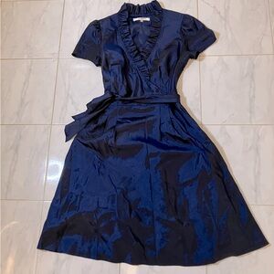 Evan Picone Midnight Blue Ruffle Dress EUC!